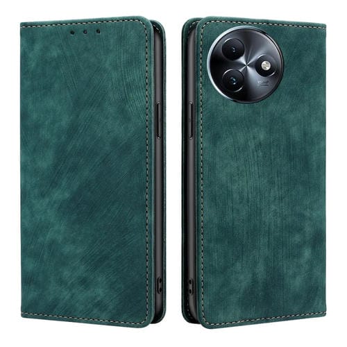 Funda de Cuero Magnética Itel S24 4G con Cepillo Antirrobo Rfid (Verde)