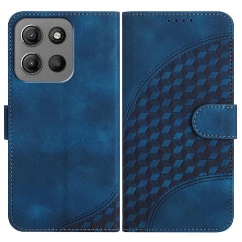 Funda de Cuero con Relieve Cabeza de Elefante para Motorola Moto G15 con Cordón (Azul Real)