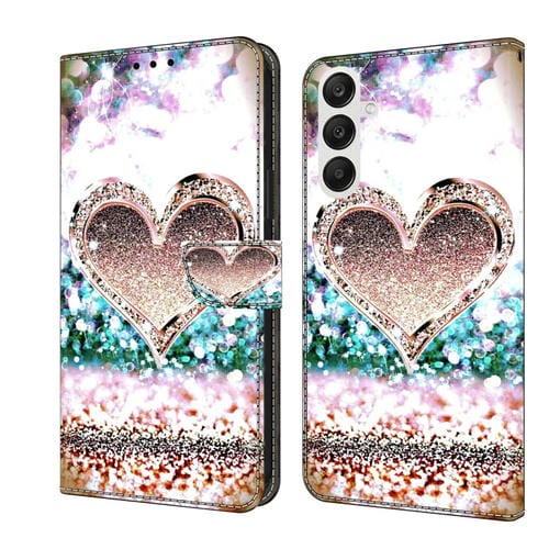 Funda protectora de cuero para Samsung Galaxy A35 Crystal 3D a prueba de golpes (Corazón de Diamante Rosa)
