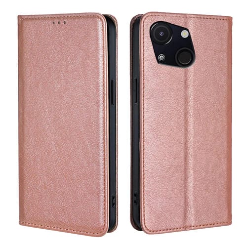 Funda de Cuero Magnética para Teléfono Itel A50C 4G (Oro Rosa) con Aceite Brillante