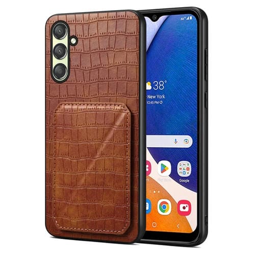 Funda Trasera Samsung Galaxy A14 4G 5G Denior Piel Cocodrilo Imitación con Soporte (Marrón)