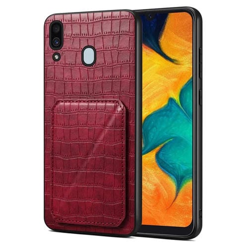 Funda Trasera Denior para Samsung Galaxy A20 / A30 de Piel de Cocodrilo con Soporte (Rojo Rosa)