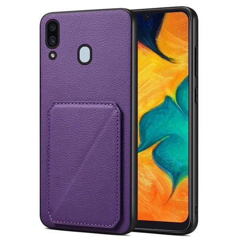 Funda Trasera Samsung Galaxy A20 A30 Denior Piel de Becerro de Imitación con Soporte (Púrpura)