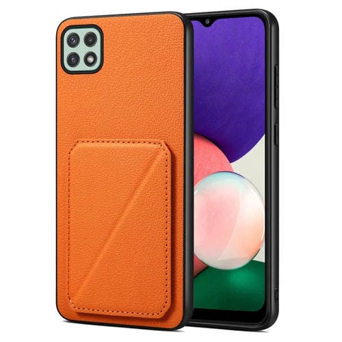 Funda para Teléfono Samsung Galaxy A22 5G Denior con Parte Trasera de Piel de Becerro de Imitación y Soporte (Naranja)