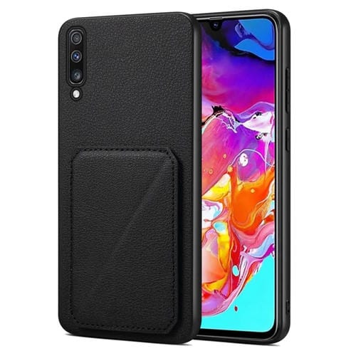 Funda para Teléfono Samsung Galaxy A70 Denior con Parte Trasera de Piel de Becerro de Imitación y Soporte (Negro)