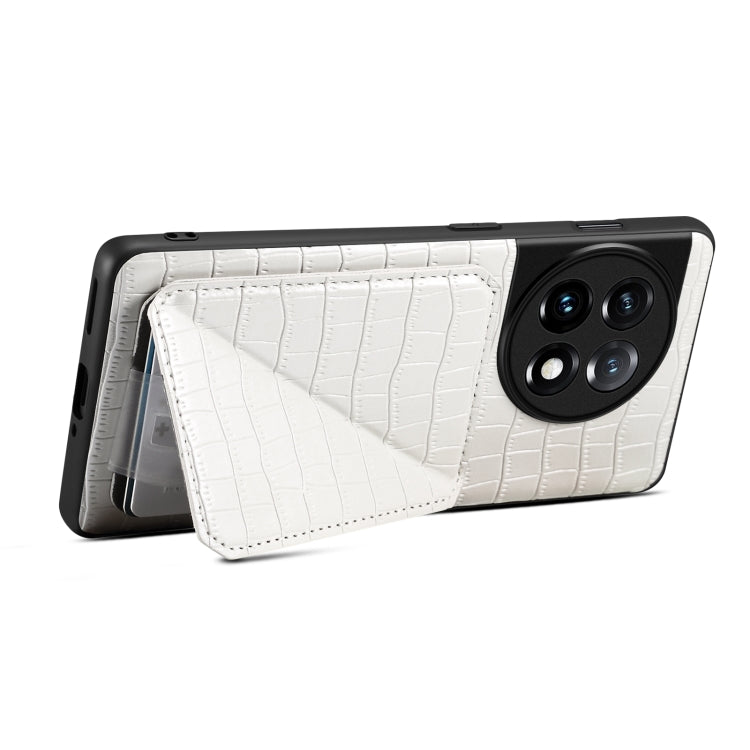 Funda Trasera OnePlus 11 5G Denior Piel de Cocodrilo con Soporte (Blanco)