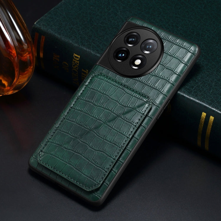 Funda Trasera OnePlus Ace 2 / 11R 5G Denior Piel Cocodrilo Imitación con Soporte (Verde)
