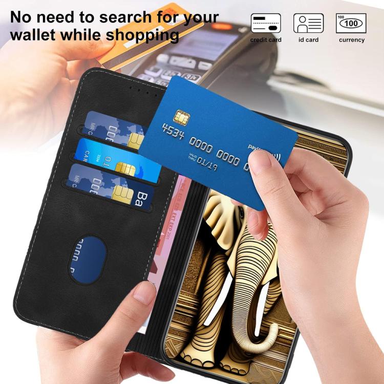 Funda de Cuero con Relieve Cabeza de Elefante para Huawei Nova 12 Pro / Nova 12 Ultra con Cordón (Negro)