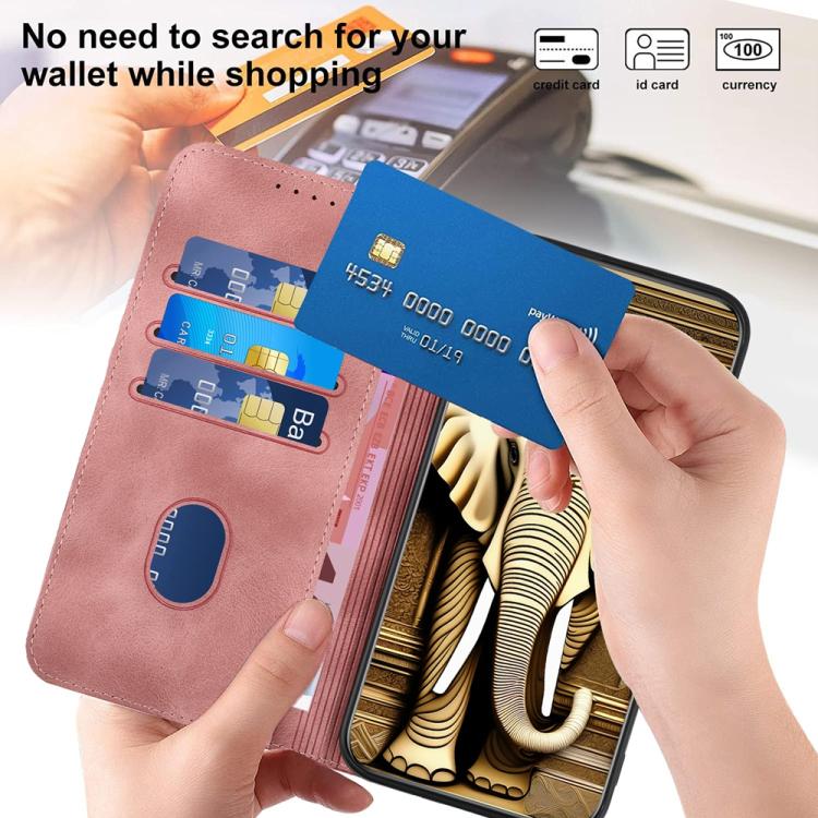 Funda de Cuero Huawei P50 con Relieve Cabeza de Elefante y Cordón (Rosa)