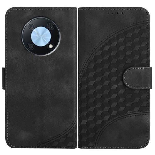 Funda de Cuero con Relieve de Cabeza de Elefante para Huawei Enjoy 50 Pro y Nova Y90 con Cordón (Negro)