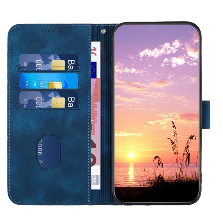 Funda de Cuero con Relieve de Cabeza de Elefante para Huawei Enjoy 50 Pro y Nova Y90 con Cordón (Azul Real)
