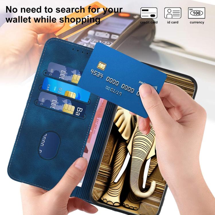 Funda de Cuero con Relieve de Cabeza de Elefante para Huawei Enjoy 50 Pro y Nova Y90 con Cordón (Azul Real)