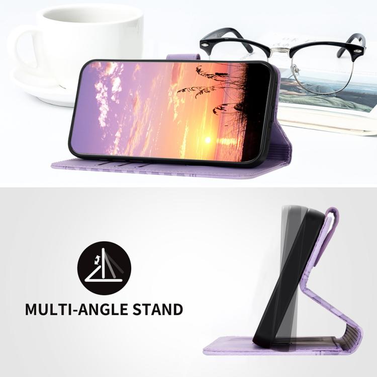 Funda de Cuero con Relieve Cabeza de Elefante para Huawei Nova Y72 con Cordón (Morado Claro)