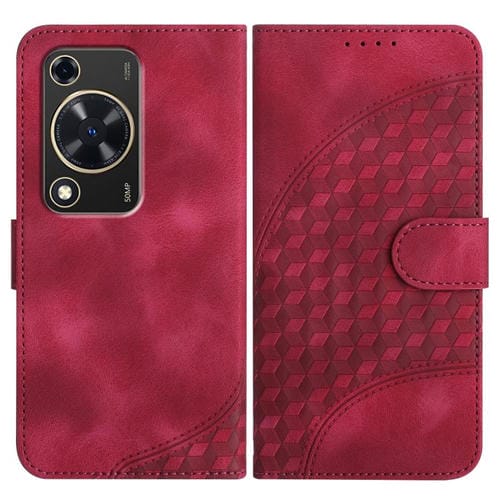 Funda de Cuero Huawei Nova Y72 con Relieve de Cabeza de Elefante y Cordón (Rosa Rojo)