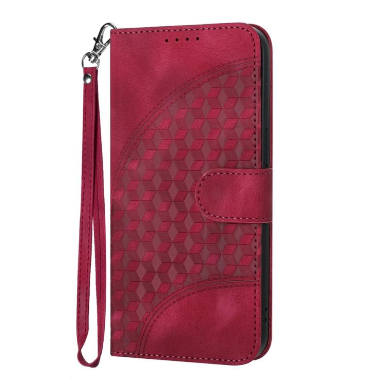 Funda de Cuero Huawei Nova Y72 con Relieve de Cabeza de Elefante y Cordón (Rosa Rojo)