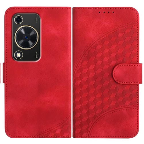 Funda de Cuero con Relieve Cabeza de Elefante para Huawei Nova Y72 con Cordón (Rojo)