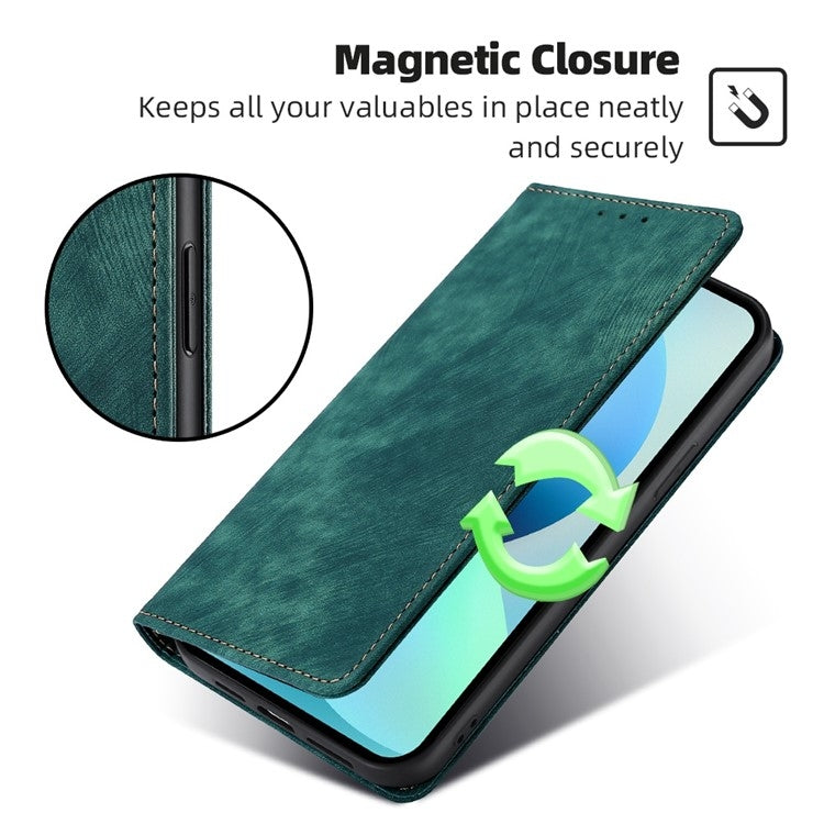 Funda de Cuero Magnética Antirrobo Rfid para Teléfono TCL 50 Xl (Verde)