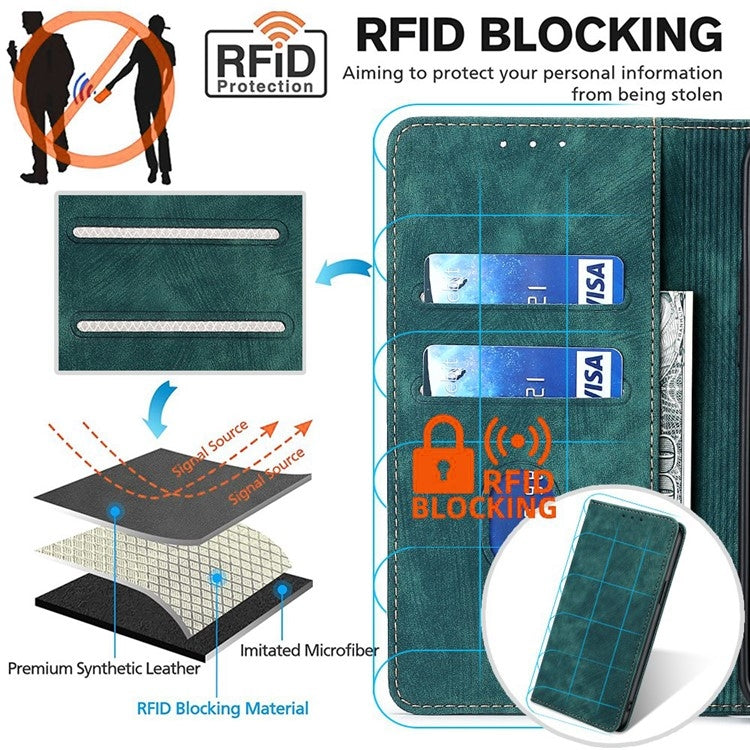 Funda de Cuero Magnética Antirrobo Rfid para Teléfono TCL 50 Xl (Verde)