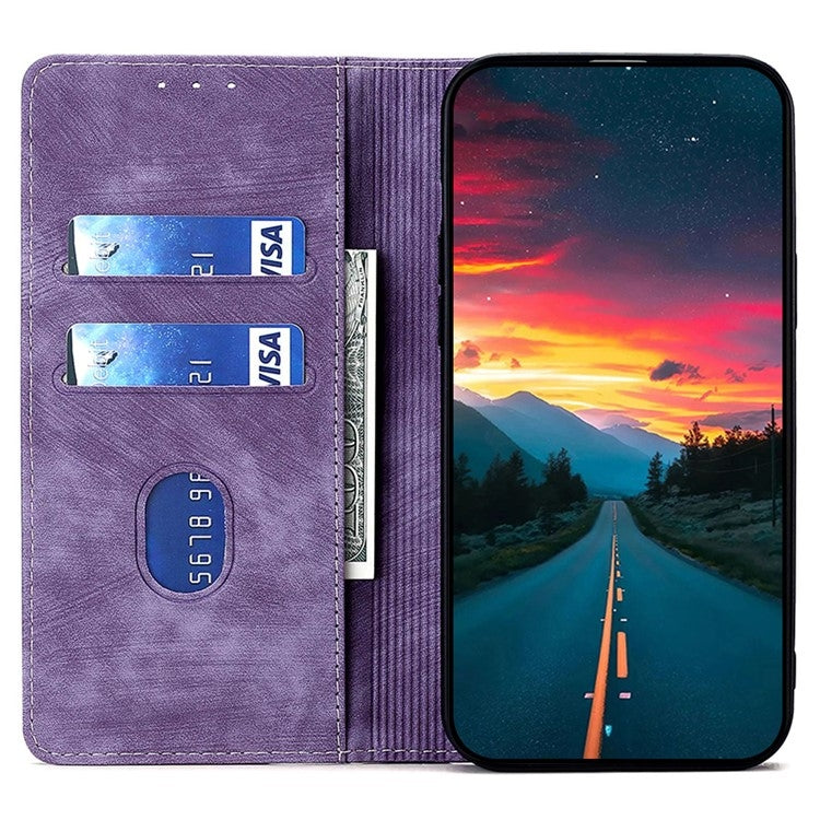 Funda de Cuero Magnética con Cepillo Antirrobo RFID para TCL 502 (Morado)