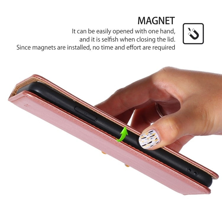 Funda de Cuero Magnética OnePlus Ace 3 Pro 5G Color Sólido con Acabado Brillante (Oro Rosa)