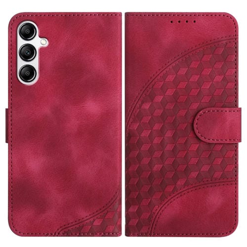 Funda de Cuero Samsung Galaxy A14 5G Yx0060 con Relieve y Cabeza de Elefante con Cordón (Rojo Rosa)