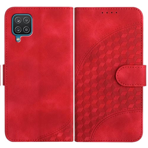 Funda para Teléfono Samsung Galaxy A12 Yx0060 Cuero Relieve Cabeza de Elefante con Cordón (Rojo)