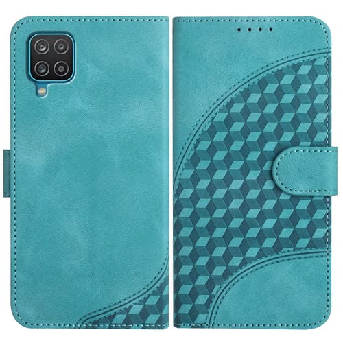 Funda para Samsung Galaxy A12 Yx0060 Cuero Relieve Cabeza de Elefante con Cordón (Azul Claro)
