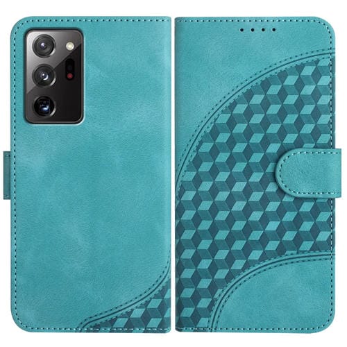 Funda de Cuero Samsung Galaxy Note20 Ultra Yx0060 con Relieve de Cabeza de Elefante y Cordón (Azul Claro)