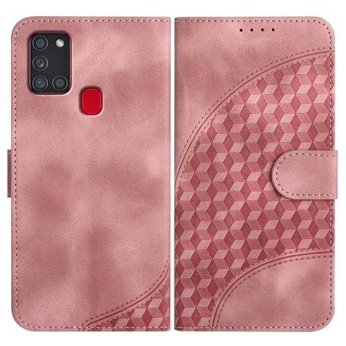 Funda para Samsung Galaxy A21S Yx0060 Cuero Relieve Cabeza de Elefante con Cordón (Rosa)