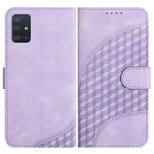 Funda para Samsung Galaxy A51 4G Yx0060 Cuero con Relieve y Cabeza de Elefante con Cordón (Púrpura Claro)