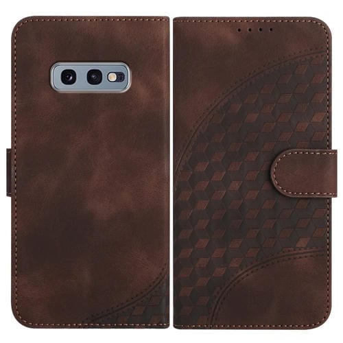 Funda para Samsung Galaxy S10E Yx0060 Cuero Relieve Cabeza de Elefante con Cordón (Café)