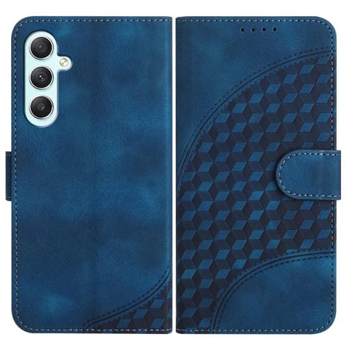 Funda para Samsung Galaxy A35 Yx0060 de Cuero con Relieve y Cabeza de Elefante con Cordón (Azul Real)