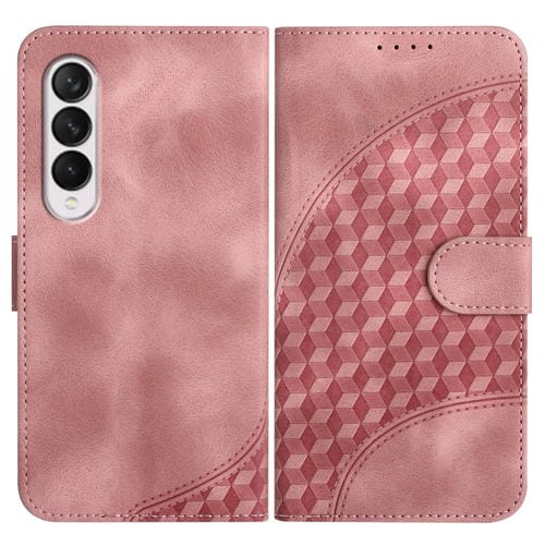 Funda para Samsung Galaxy Z Fold3 5G Yx0060 Cuero Relieve Cabeza de Elefante con Cordón (Rosa)