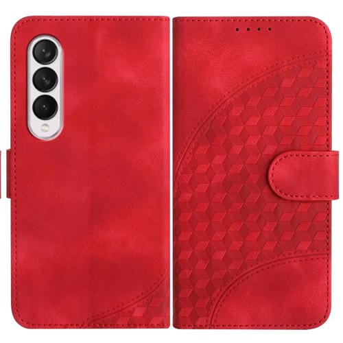 Funda de Cuero Samsung Galaxy Z Fold3 5G Yx0060 con Relieve y Cabeza de Elefante con Cordón (Rojo)