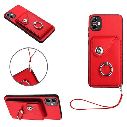 Bolsa para Tarjeta para Samsung Galaxy A04 4G Funda con Soporte para Anillo y Cordón (Rojo)