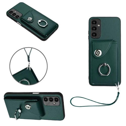 Funda para teléfono Samsung Galaxy A05S 4G Organ Card Bag Ring Holder de PU con Cordón (Verde)
