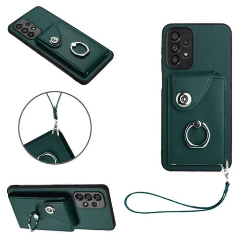 Funda para Teléfono Samsung Galaxy A52 4G 5G Bolsa para Tarjeta Soporte para Anillo con Cordón (Verde)