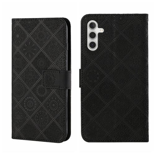 Funda para Teléfono Samsung Galaxy A55 Cuero Patrón en Relieve Estilo Étnico (Negro)