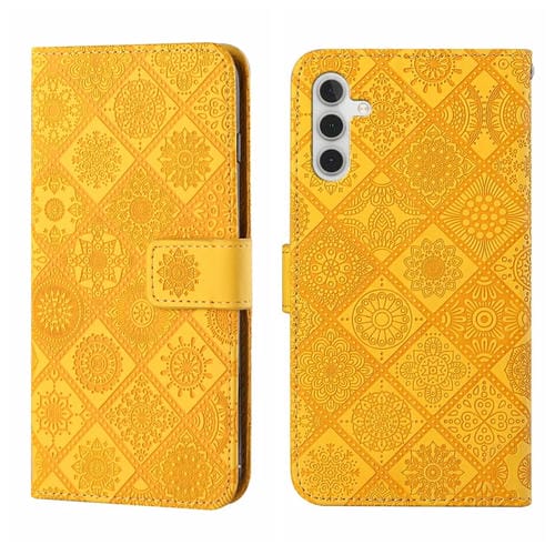 Funda para Teléfono Samsung Galaxy A35 Cuero con Patrón en Relieve Estilo Étnico (Amarillo)