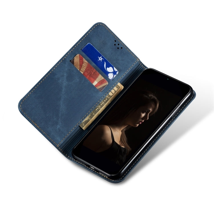 Funda de Cuero con Tapa Horizontal y Textura Vaquera para OnePlus 13 (Azul)