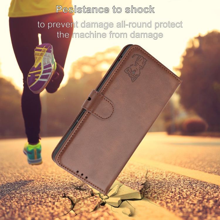 Funda de Cuero con Tapa para Sony Xperia 5 Vi Diseño Gato Feliz en Relieve (Marrón)