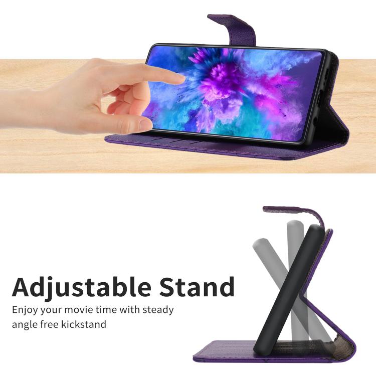Funda de Cuero para OnePlus 13 con Textura de Cuadrícula Rómbica (Morado)
