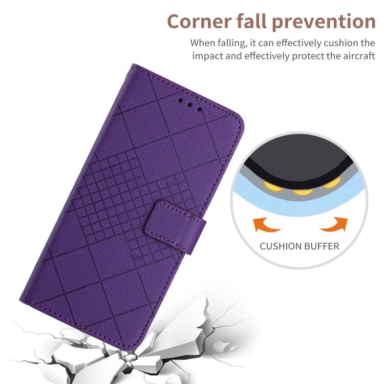Funda de Cuero para OnePlus 13 con Textura de Cuadrícula Rómbica (Morado)