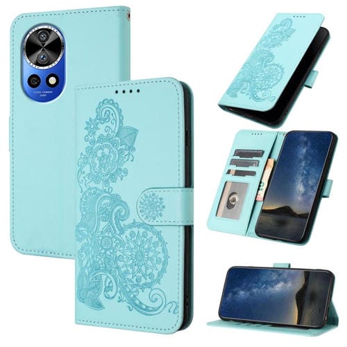 Funda de Cuero con Tapa con Relieve Flor de Datura para Huawei Nova 12 Pro/Nova 12 Ultra (Azul Claro)
