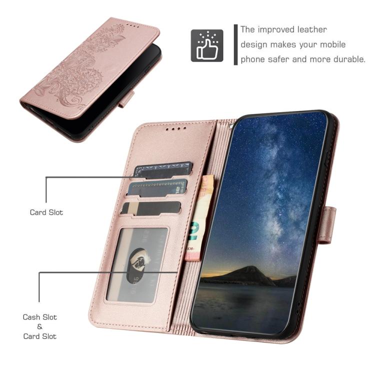 Funda de Cuero con Tapa y Relieve Flor de Datura para Huawei Nova 12 Pro/Nova 12 Ultra (Oro Rosa)