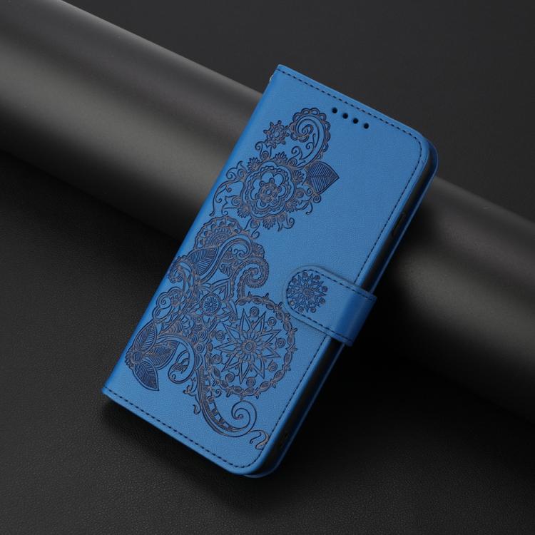 Funda de Cuero con Tapa para Huawei P50 Pro Diseño Flor de Datura (Azul)