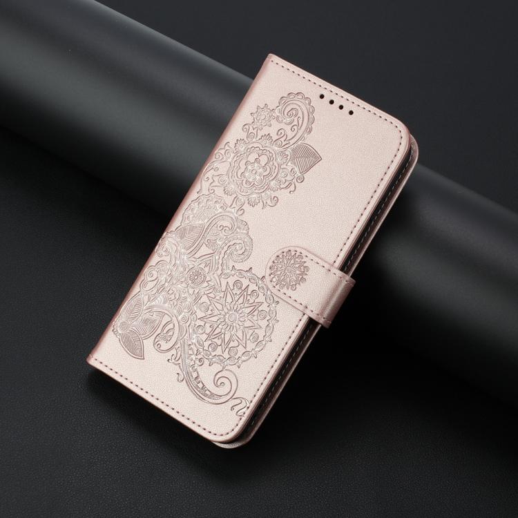 Funda de Cuero con Tapa y Diseño de Flor de Datura en Relieve para Huawei P50 Pro (Oro Rosa)