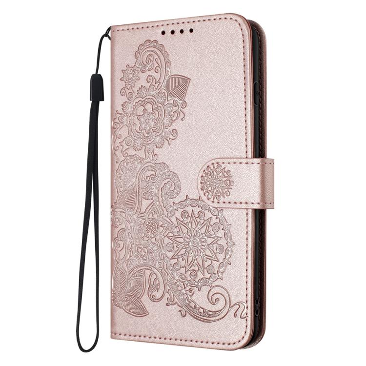 Funda de Cuero con Tapa y Diseño de Flor de Datura en Relieve para Huawei P50 Pro (Oro Rosa)