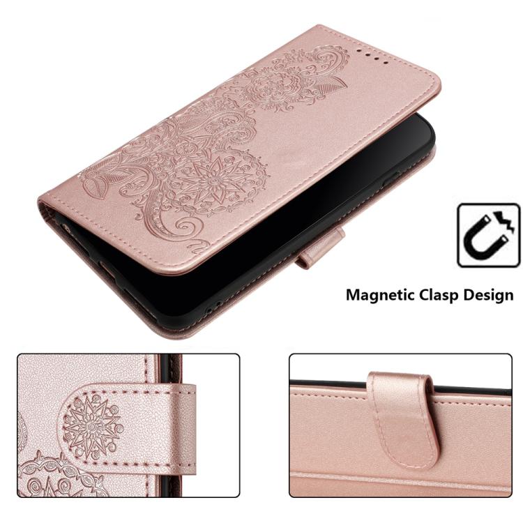 Funda de Cuero con Tapa y Diseño de Flor de Datura en Relieve para Huawei P50 Pro (Oro Rosa)