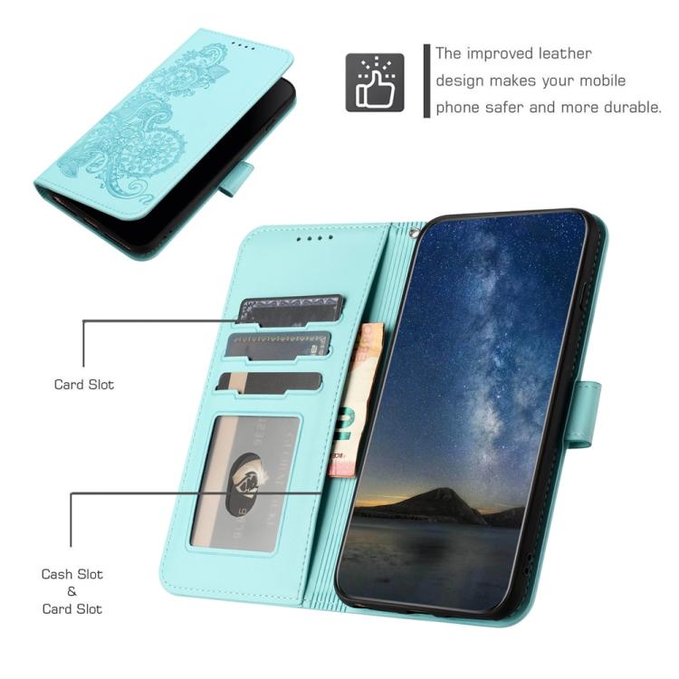 Funda de Cuero con Tapa y Relieve Flor de Datura para Huawei Enjoy 50 Pro/Nova Y90 (Azul Claro)
